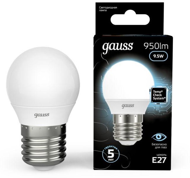 Лампа Gauss Шар 9.5W 950lm 4100K E27 LED