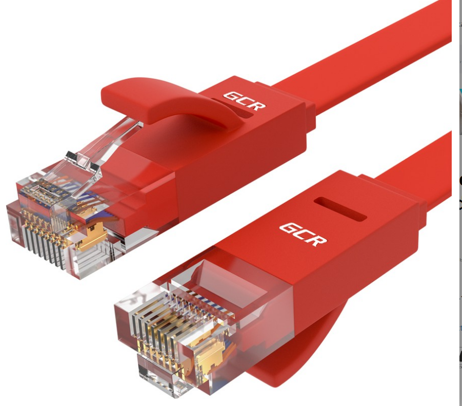 GCR-LNC624-15.0m, GCR Патч-корд LSZH PROF плоский прямой 15.0m, UTP медь кат.6, красный, 30 AWG, eth