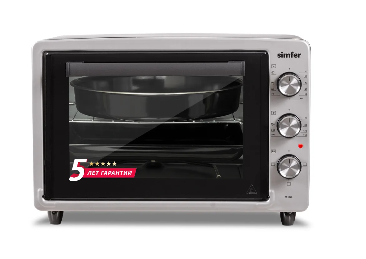 Мини-печь Simfer M3428, 3 режима, 34 литра, 2 противня, хромированная решетка,серый