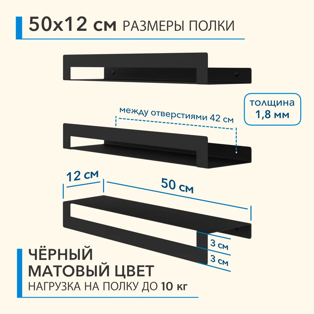 Полка в ванную Alvente открытая настенная навесная (подвесная) металлическая на стену в ванную комна