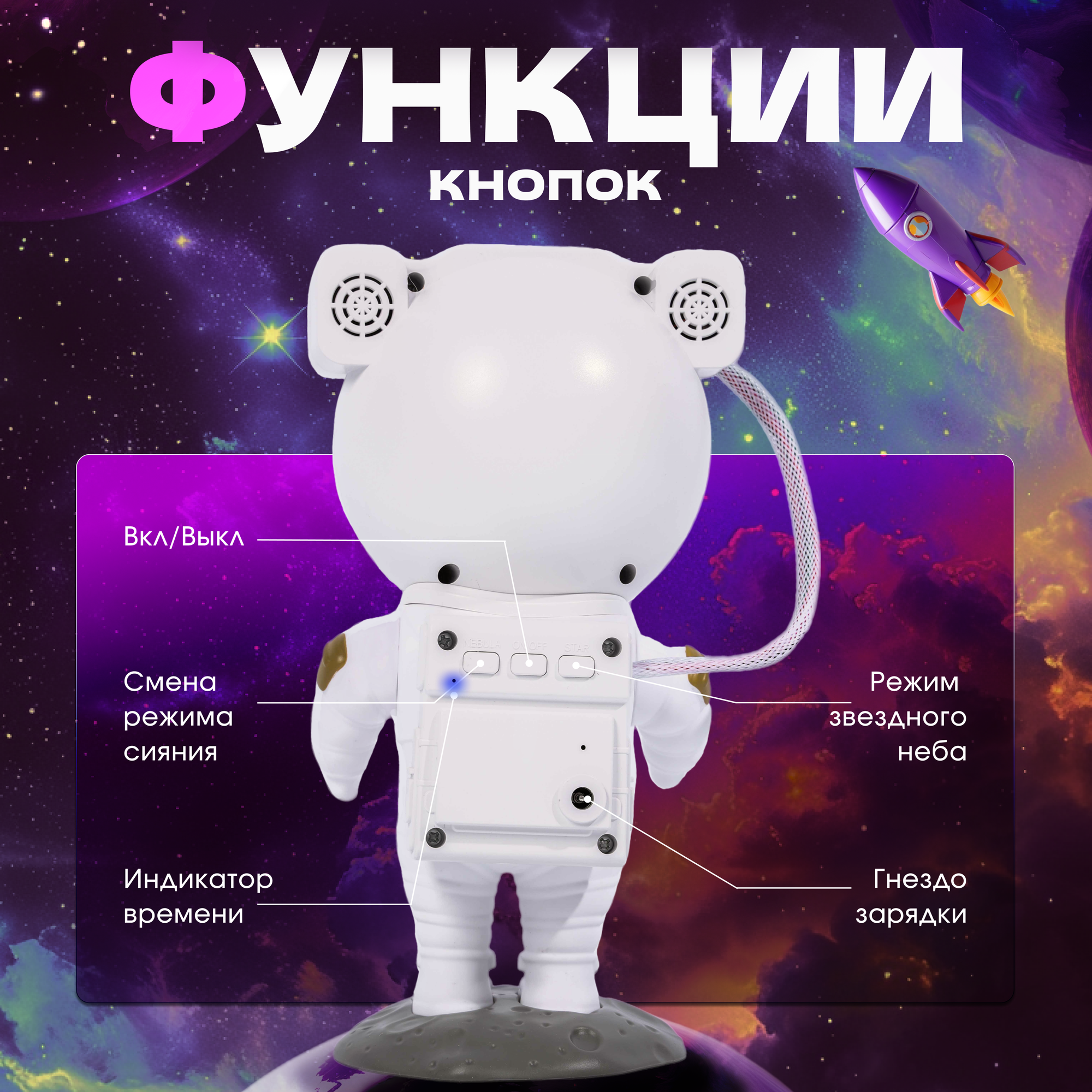 Детский ночник "Астронавт", белый 23см