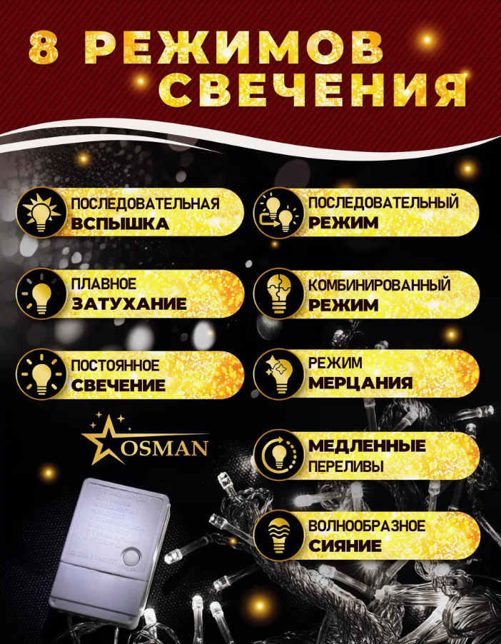 Гирлянда Занавес белая 3х3