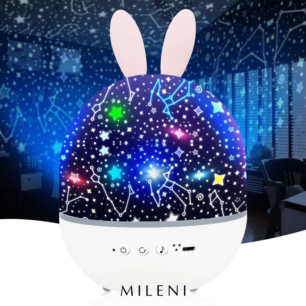 MILENI Проектор звездного неба Cute Elf Projection Lamp с ушками, ночник детский для сна