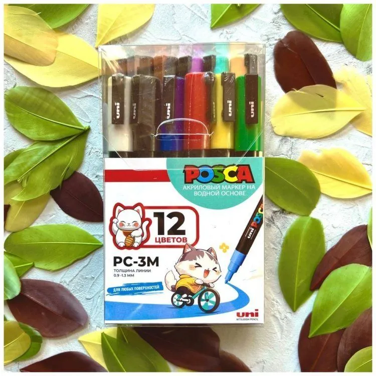 Набор из 12 акриловых маркеров POSCA PC-3M "Популярные цвета", в пластиковой упаковке, 12 шт,