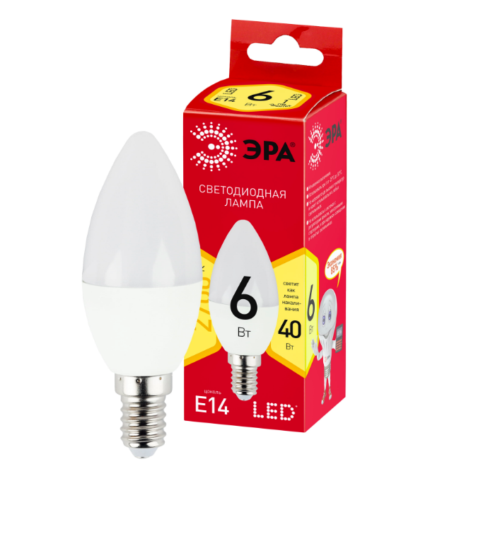 Лампочка светодиодная ЭРА RED LINE LED B35-6W-827-E14 R Е14 / E14 6 Вт свеча теплый белый свет