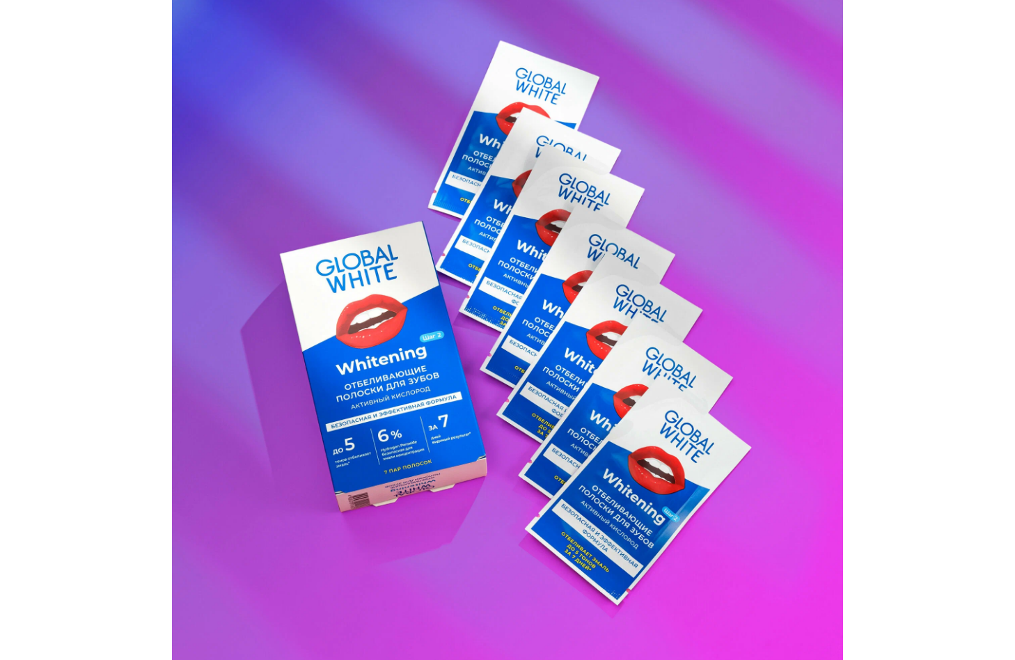 Полоски для отбеливания зубов GLOBAL WHITE teeth whitening strips "7 дней"